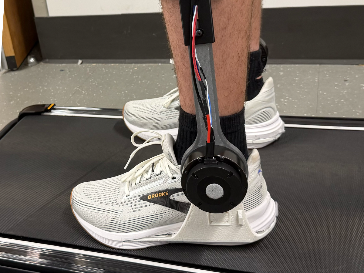 Exoskeleton worn on treadmill close-up photo